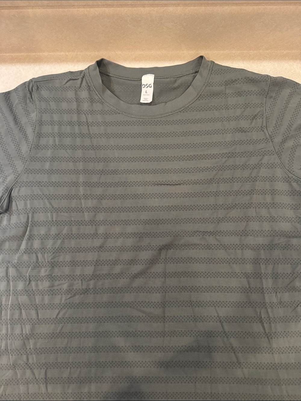 DSG Women’s Gray Short Sleeve Crew Tee with Subtle Mesh Stripes